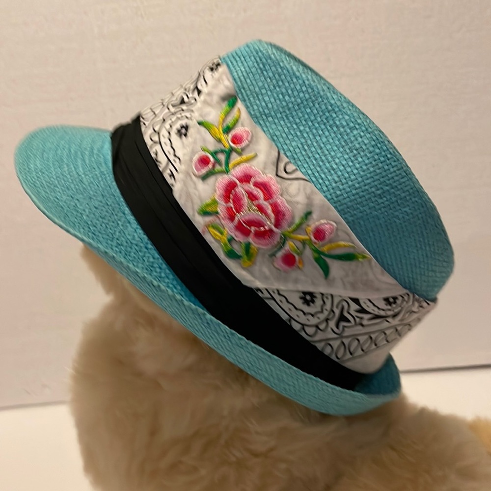 Beautiful teal women’s straw hat. Brand new, no tags but has not been worn. OS